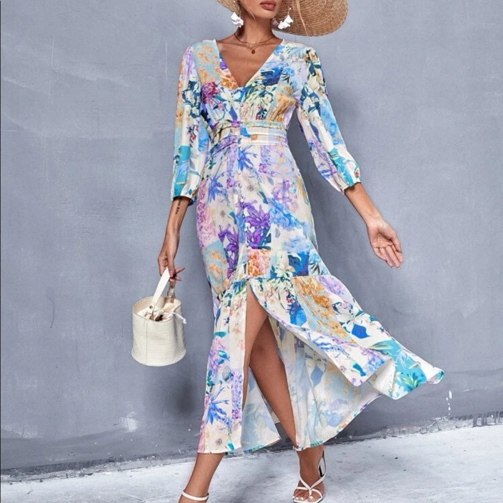 SHEIN Colorful Flower Midi Dress